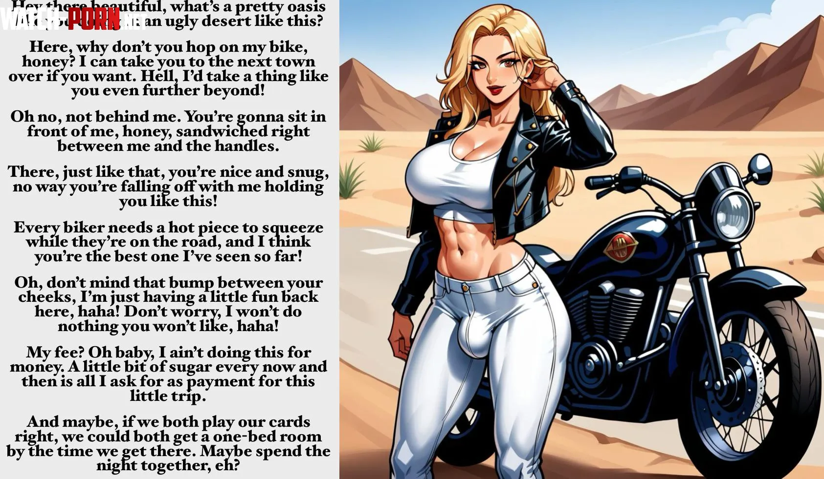 Saved by a different kind of angel Gender neutral POV futa hitchhiking biker lots of flirting imminent future sex by Sir-M-Oxlong