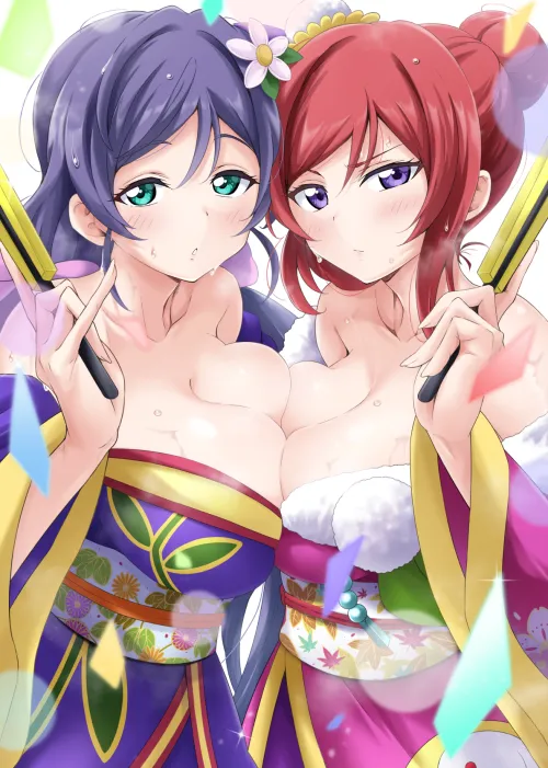 Thumbnail Maki & Nozomi in Kimonos Love Live by LafterMastr | BigAnimeTiddies