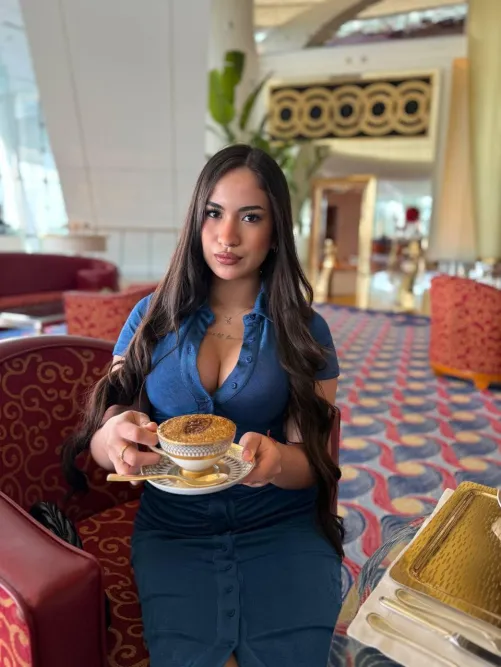 Thumbnail Coffee Time in a Chic Blue Dress by Princess_baby66