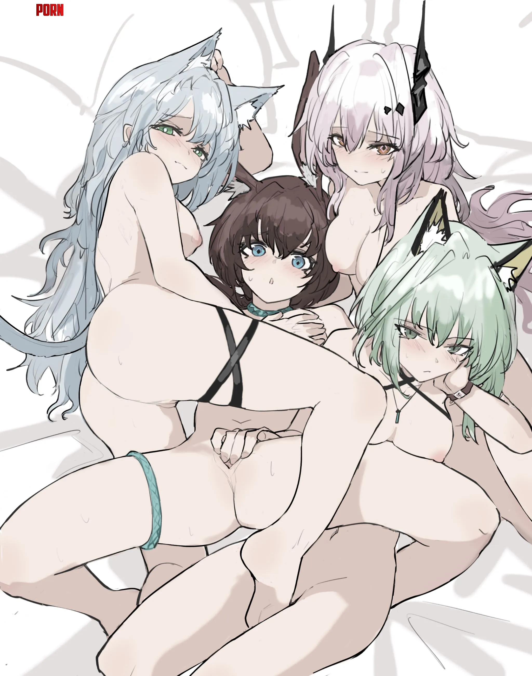 Rosmontis Amiya Theresa and Kaltsit Bedtime Orgy Arknights WHatE3r by pinkynoseddd