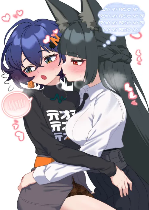 Thumbnail Miyabi holding Belle: Zenless Zone Zero by queshu22 Yuri Art