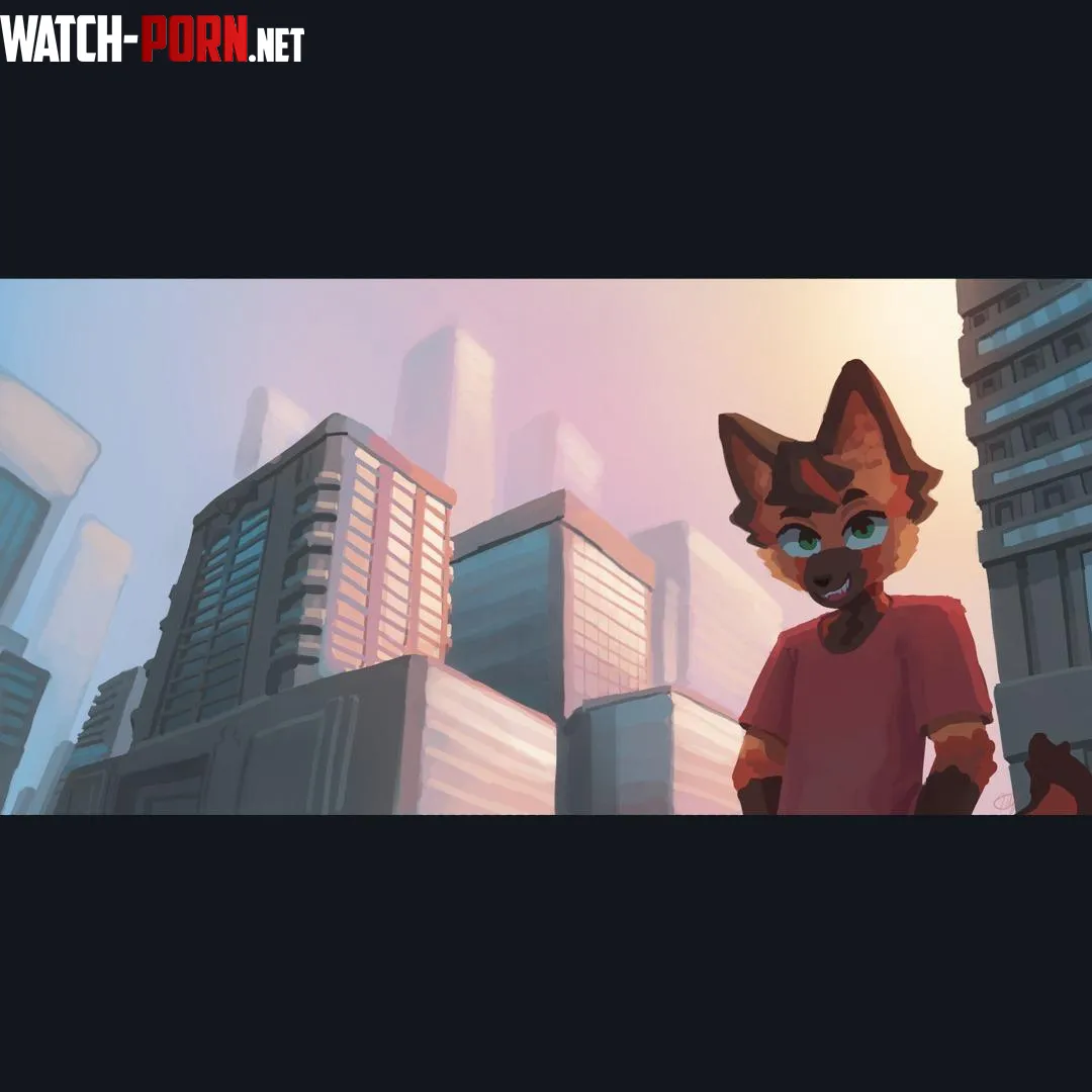 I put my fursona on a city by d_poki
