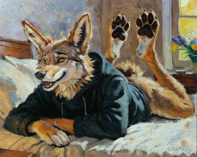 Thumbnail Coyote Boy: A Stunning Oil Painting by 0-disgustipated