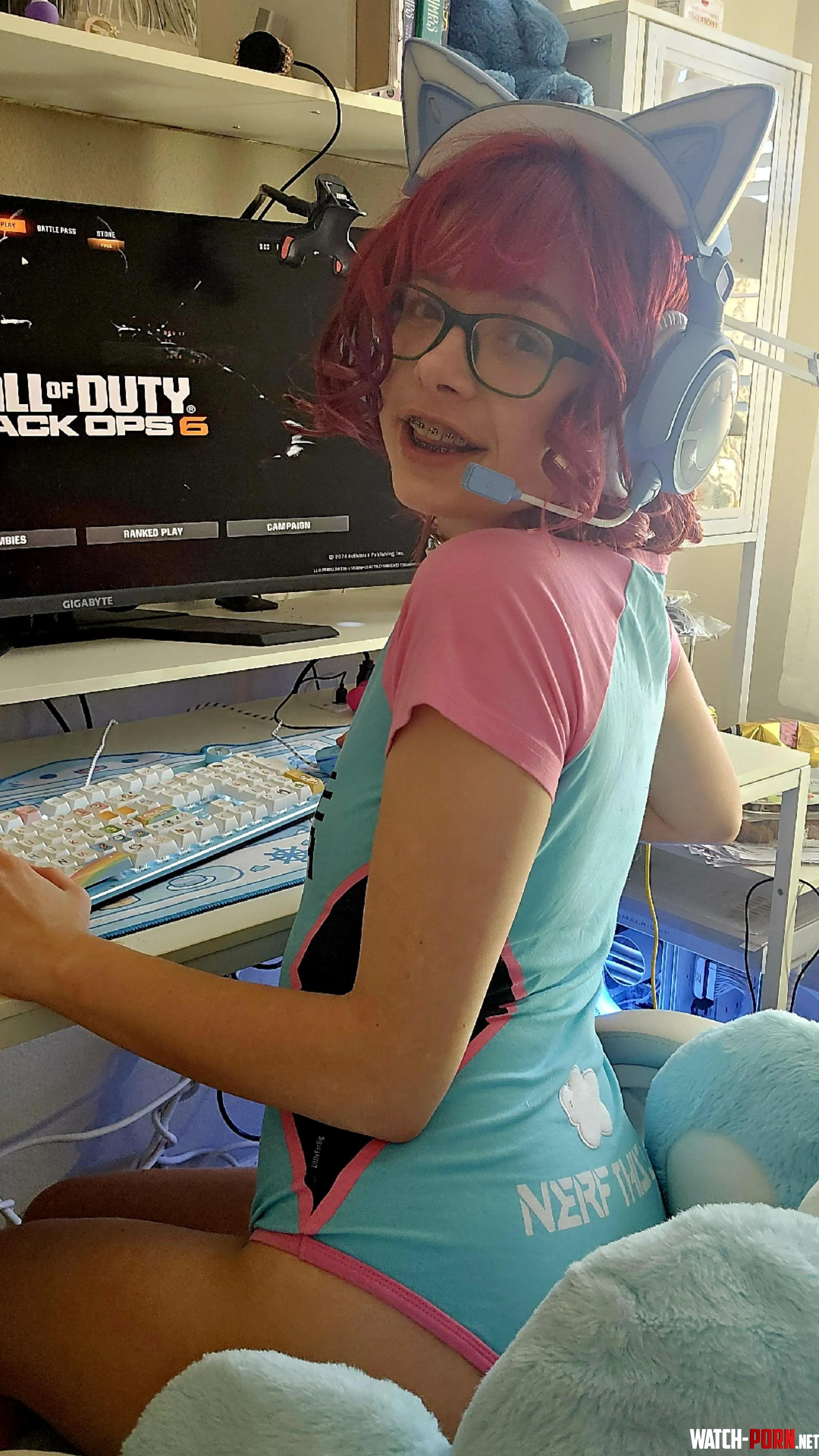 playing my fave game while wearing my fave onepiece suit lt3 by LilpirahnaX