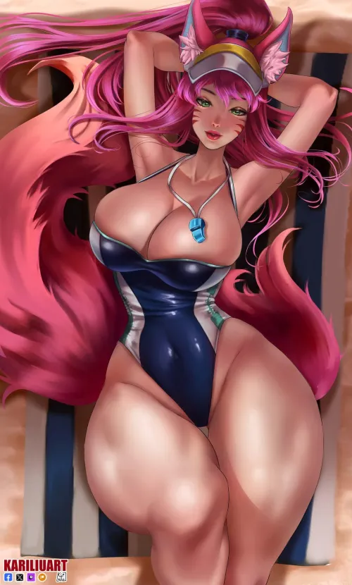 Thumbnail Ahri's Pool Party: KariliuArt's Ecchi Delight