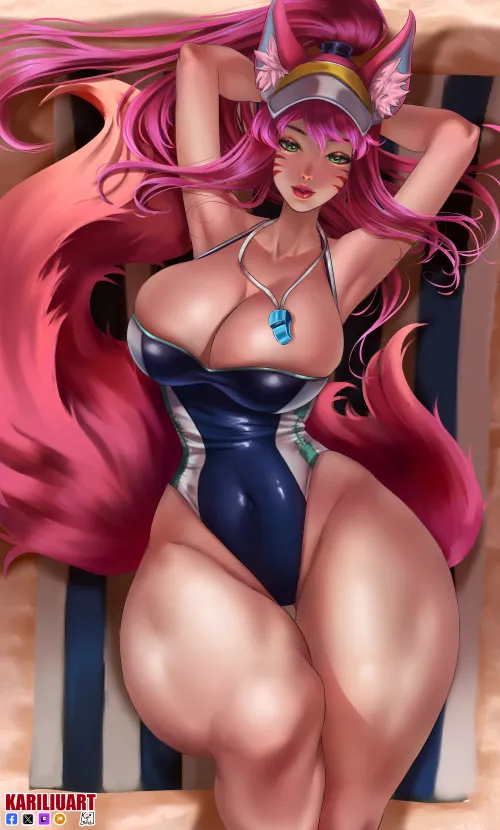 Thumbnail Ahri Pool Party Art by Kariliuart in Rule34LoL