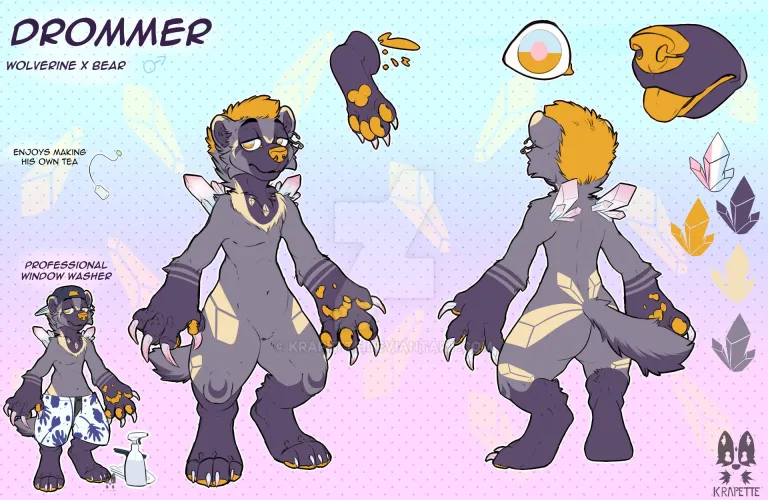Thumbnail Drommer Reference Sheet: Exploring Art by KrapetteK in the furry category