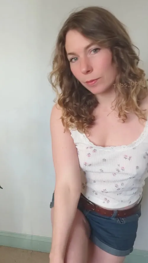 Thumbnail Stylish and Braless: Tabs_Open Shows Off Lace Trim and Confidence