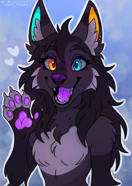 Thumbnail Art Trade for FluffyRUwUster by Realcatcoffle in Furry