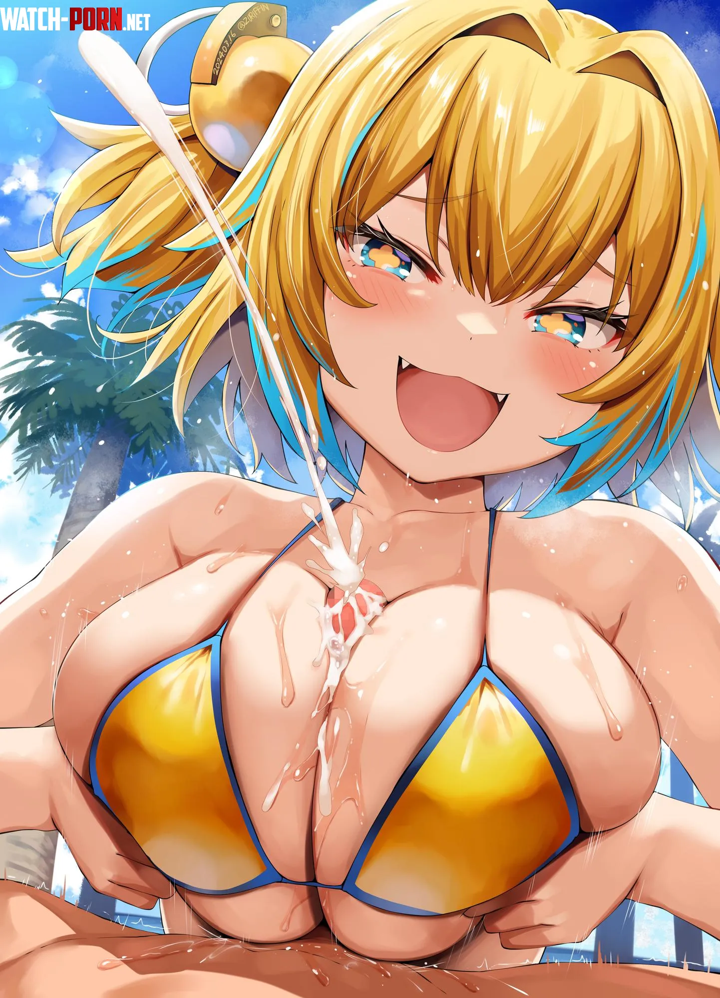 Pine Ejaculates her Lovers Cock with her Unforgetable Paizuri Bombergirl Belko by ecchi_neko