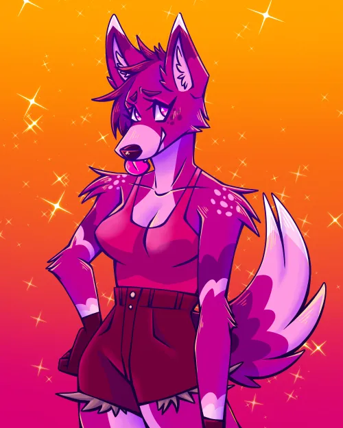 Thumbnail Pink and Purple Dog Art by FluffyRUwUster | Furry Category
