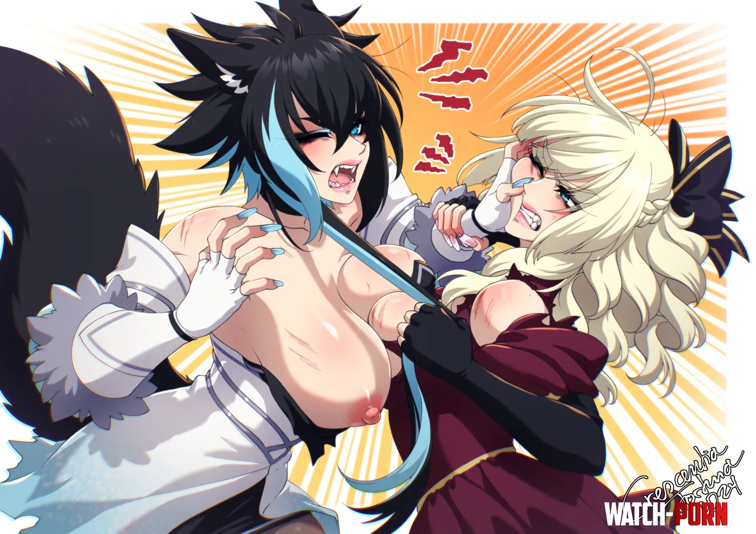 [Deathblight Barghest] Catfight! (by Crescentia Fortuna / Projekt Wolfenstahl) by Crescentia-Fortuna