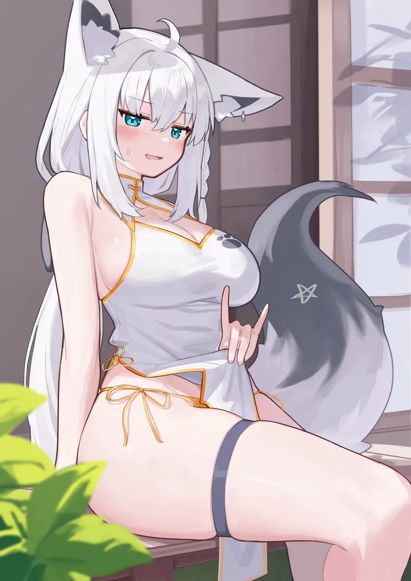 Thumbnail Fubuki Showing Her Thigh [Hololive] by marxsander2016: A Flirty Pose