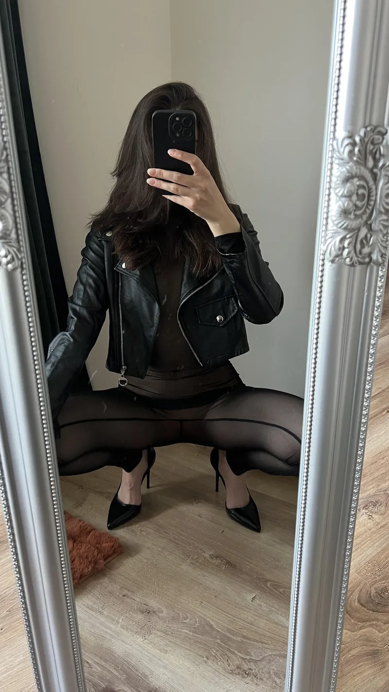 Thumbnail Secret_Pudding_9557's Perfect Blend: Leather Jacket and Nylons