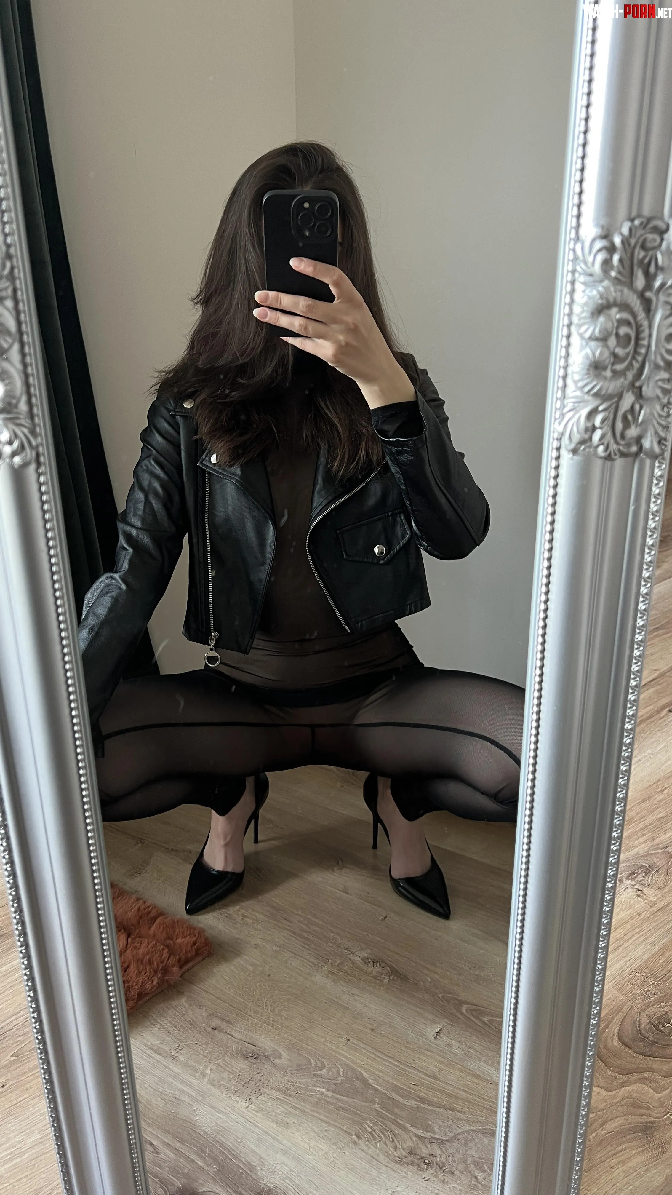 Leather jacket and nylons are perfect by Secret_Pudding_9557