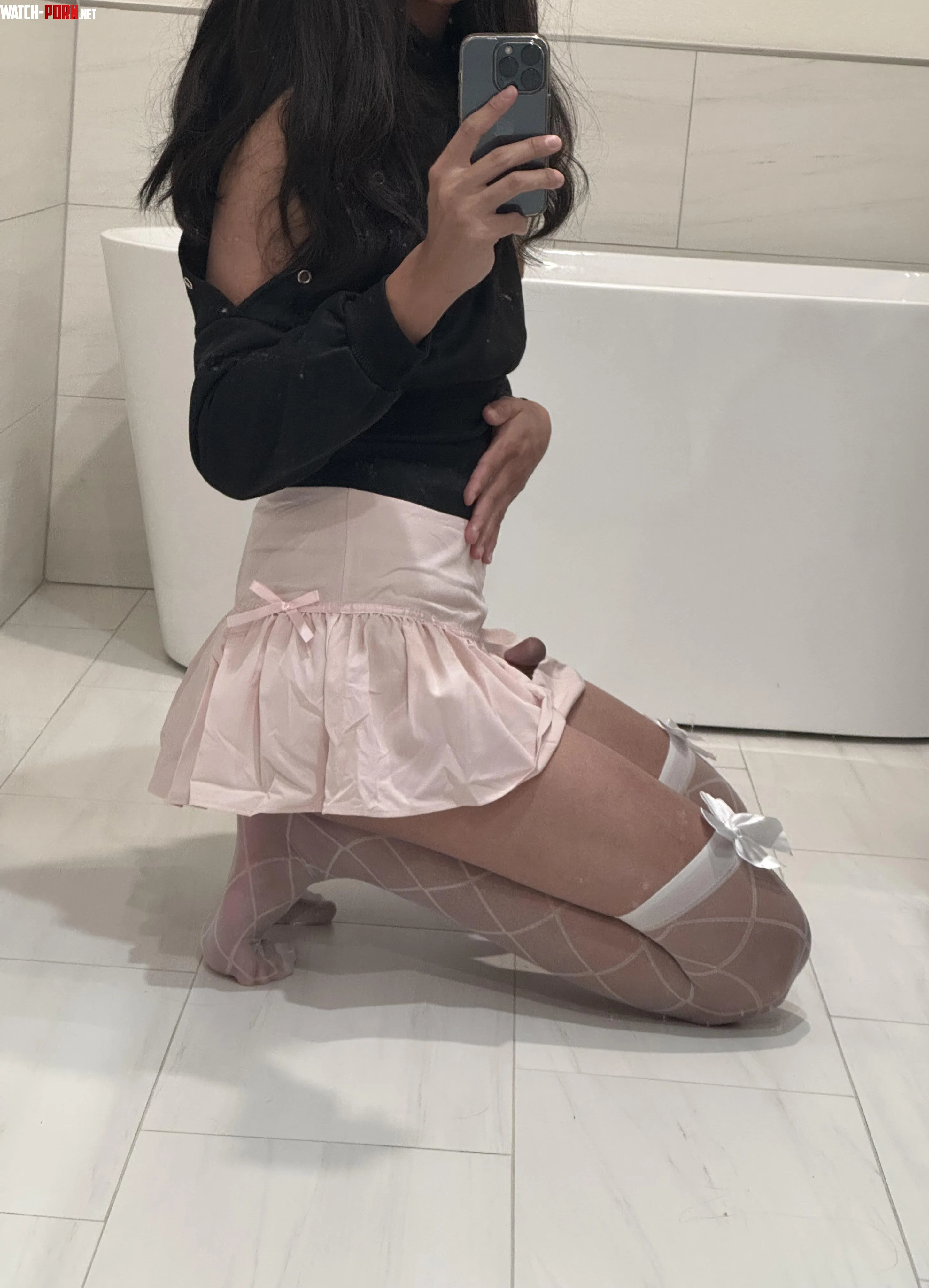 Sister told me I'd look good in her clothes with my long hair, what do you think? by femboymochii