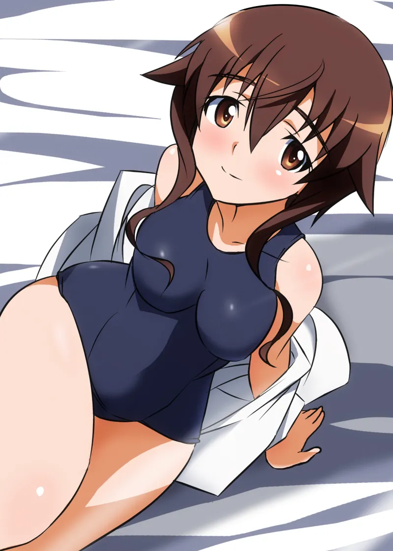 Thumbnail Flaunting in School Swimsuit: Takei Junko's Tempting Display [Strike Witches]