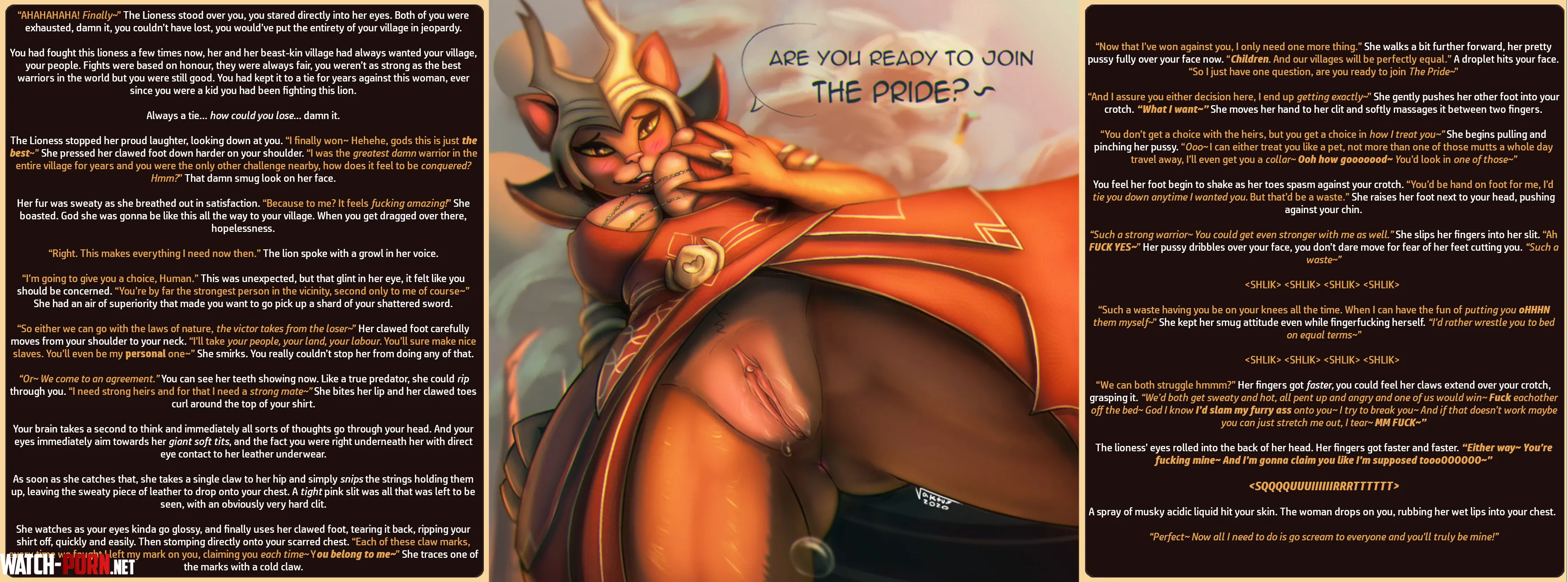Time to join The Pride (Artist: Vaktus) [MxF] [Lioness] [Male POV] [Defeated] [Masturabation] [Sexual Rambling] [Teasing] by BookshelfSin