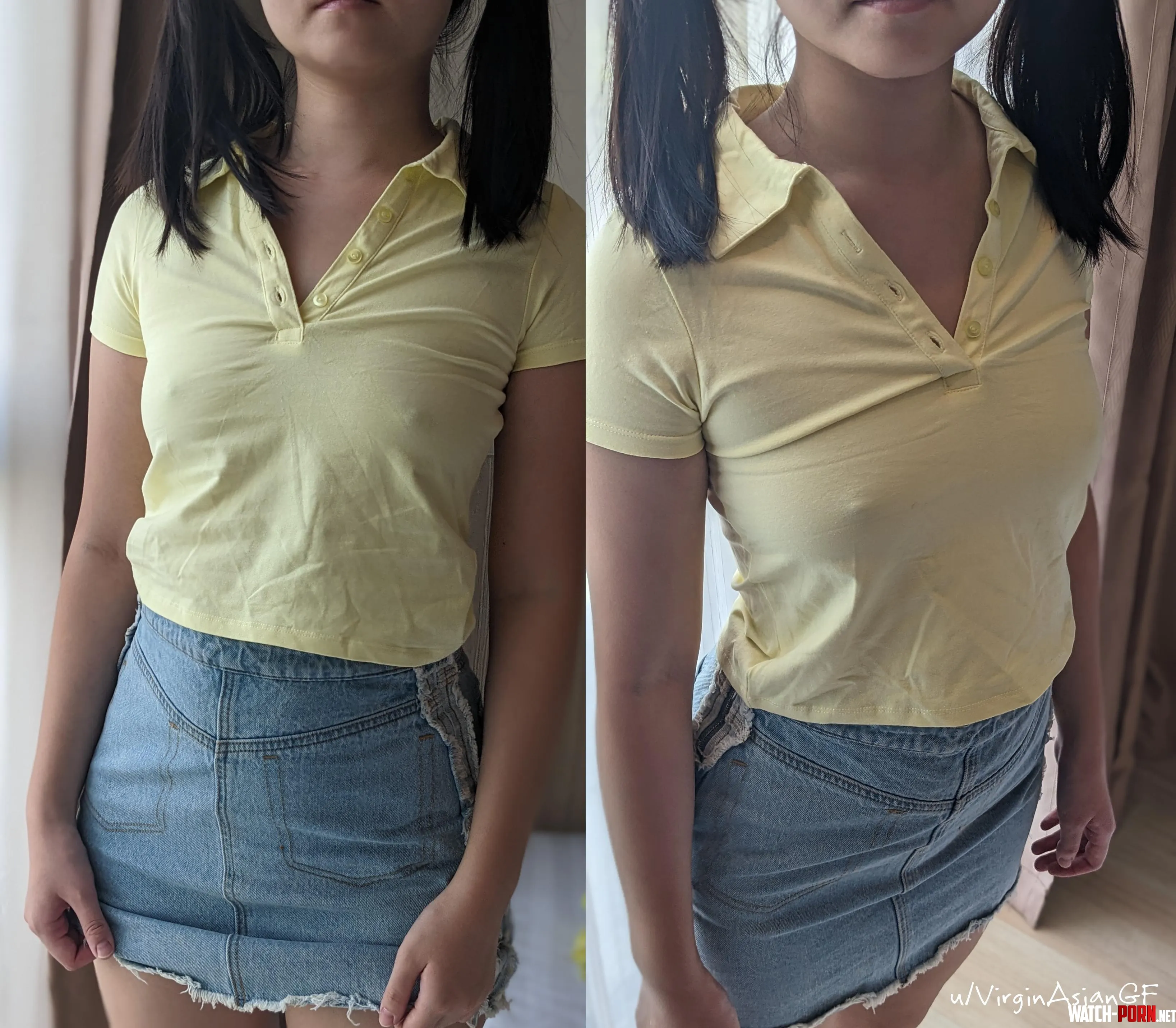 My nipples are tiny, but you can still see them poking through this cute yellow top... by virginasiangf