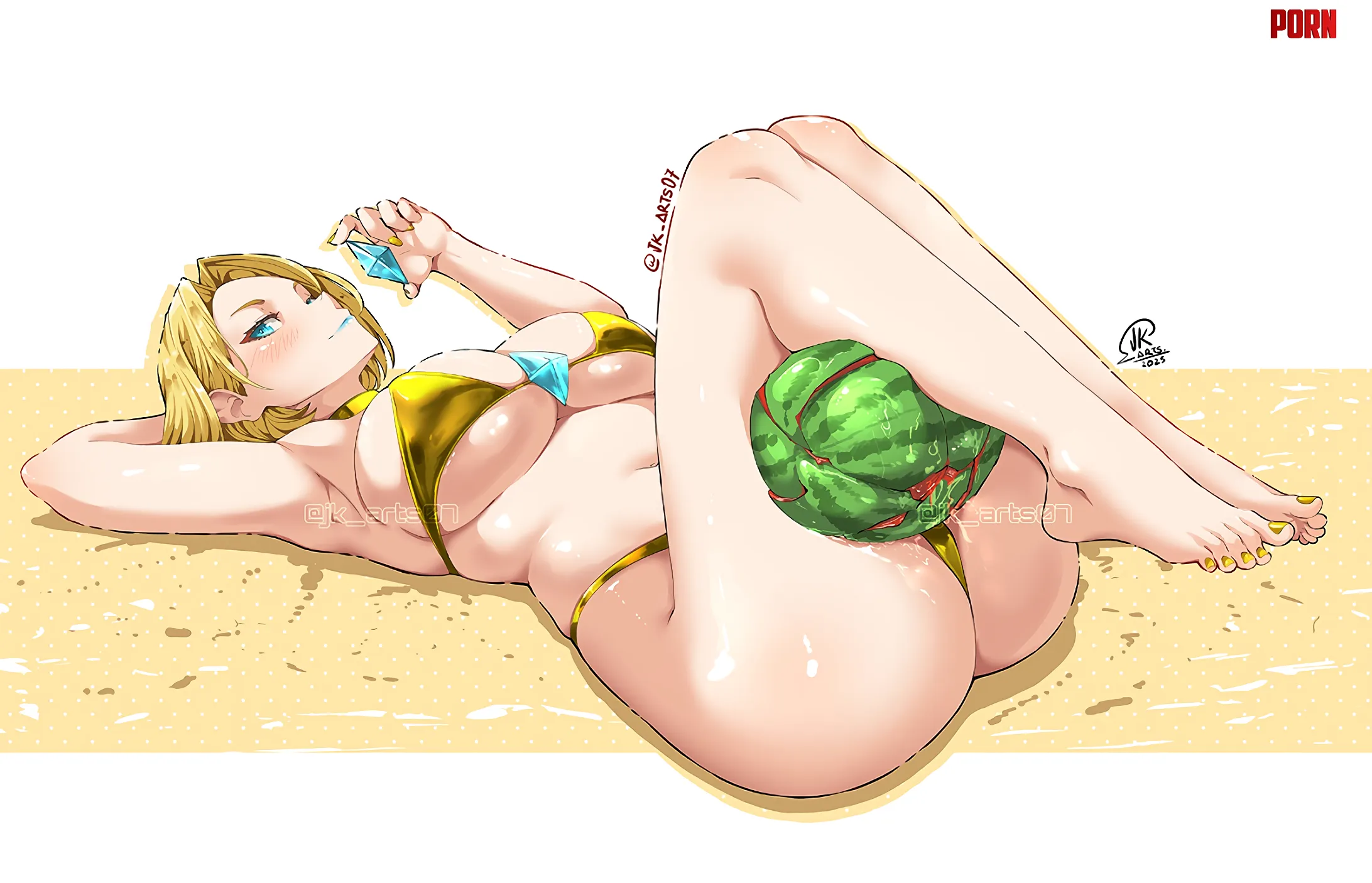 Gold Bikini Emma Frost Watermelon Thigh Crush [Marvel] by A_MASSIVE_PERVERT