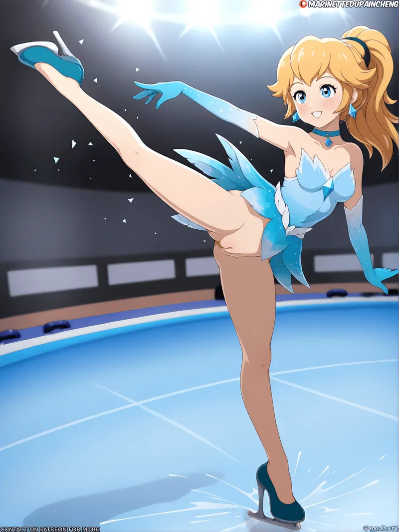 Thumbnail Regal Elegance: Figure Skater Peach skating with the grace of a princess by Marin3tt3DuPainCheng | mariorule34