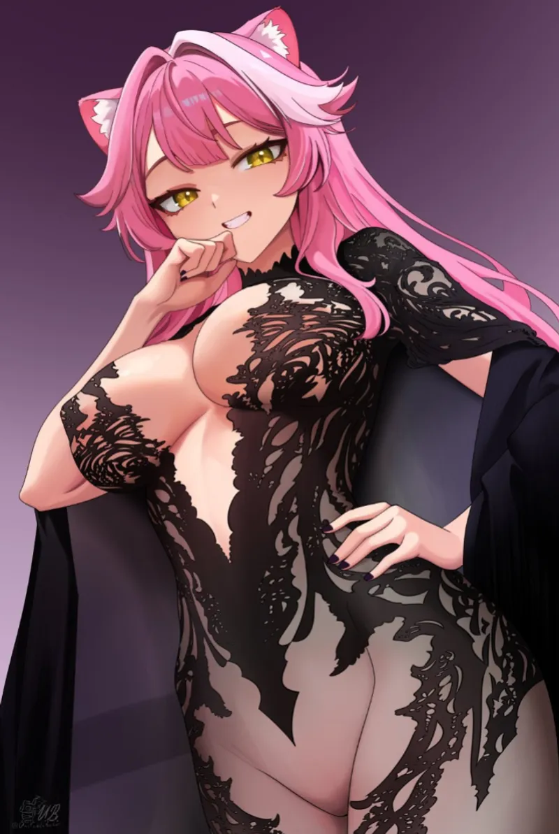 Thumbnail Raora Panthera Transparent Black Lace Dress [Hololive] by angel-goon-studio