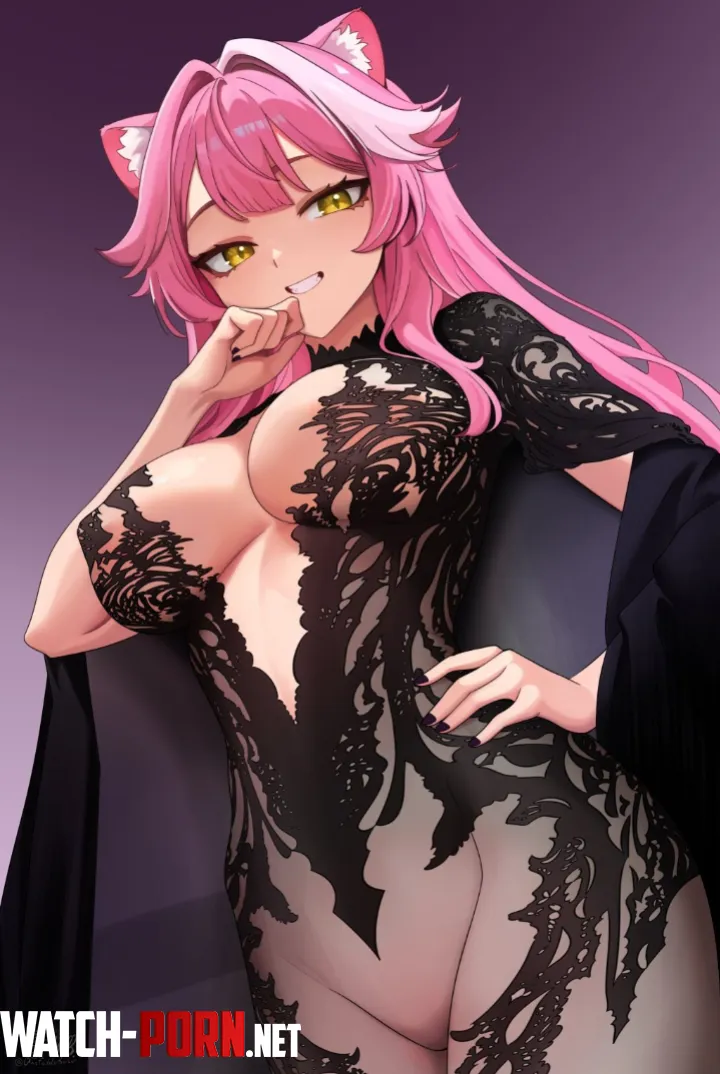 Raora Panthera Transparent Black Lace Dress [Hololive] by angel-goon-studio