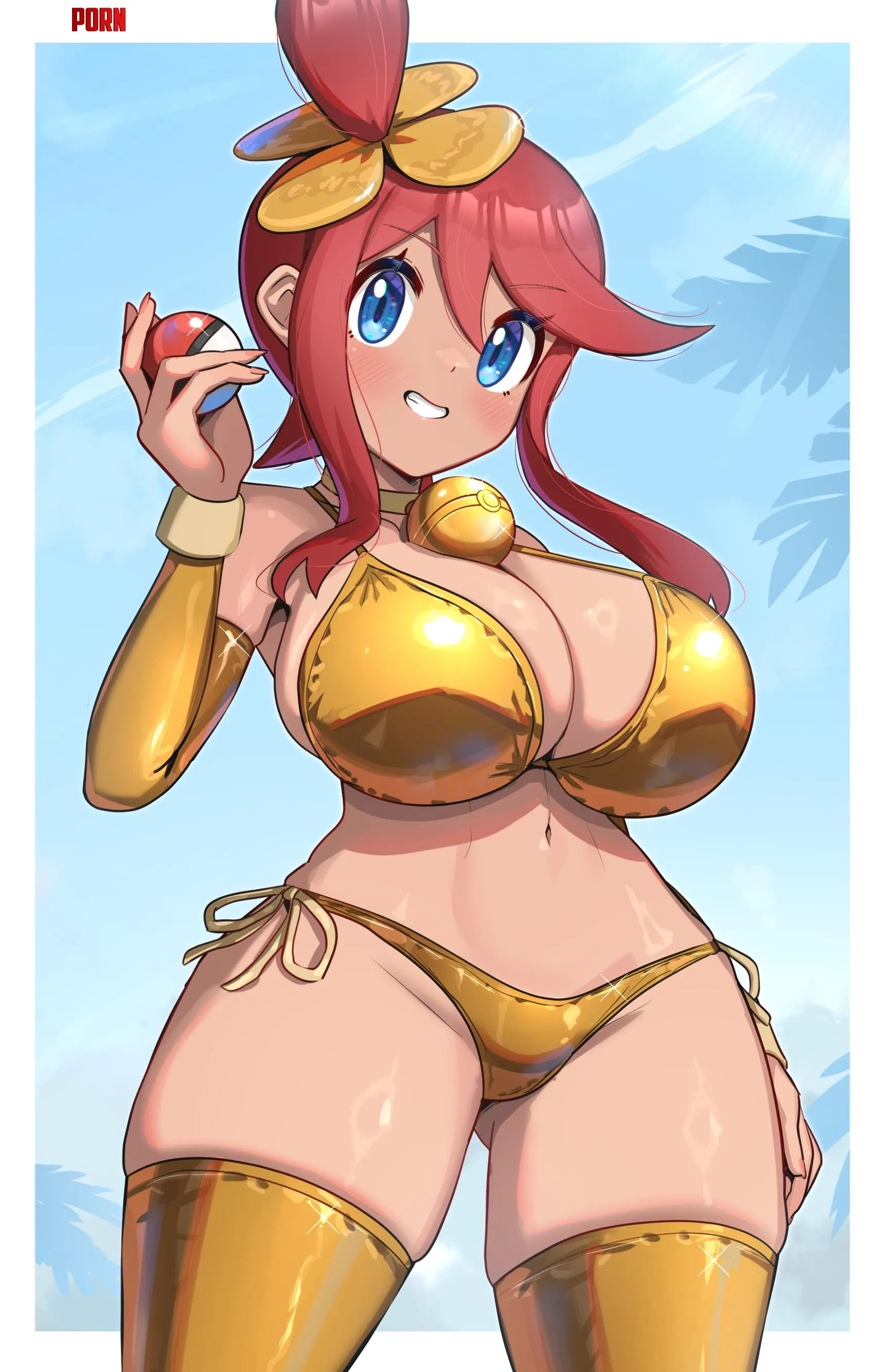 Skyla in a gold bikini [Pokémon] by LafterMastr