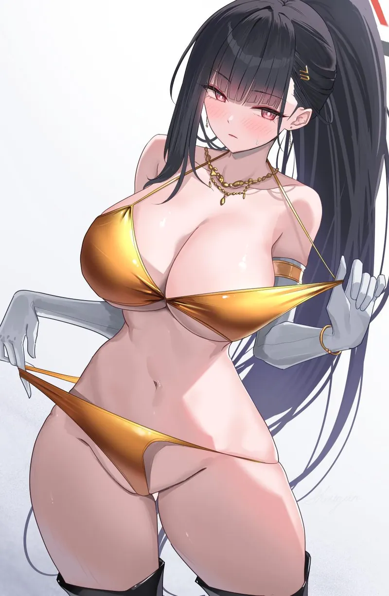 Thumbnail xSaviour_N Showcases Rio's Gold Bikini from Blue Archive