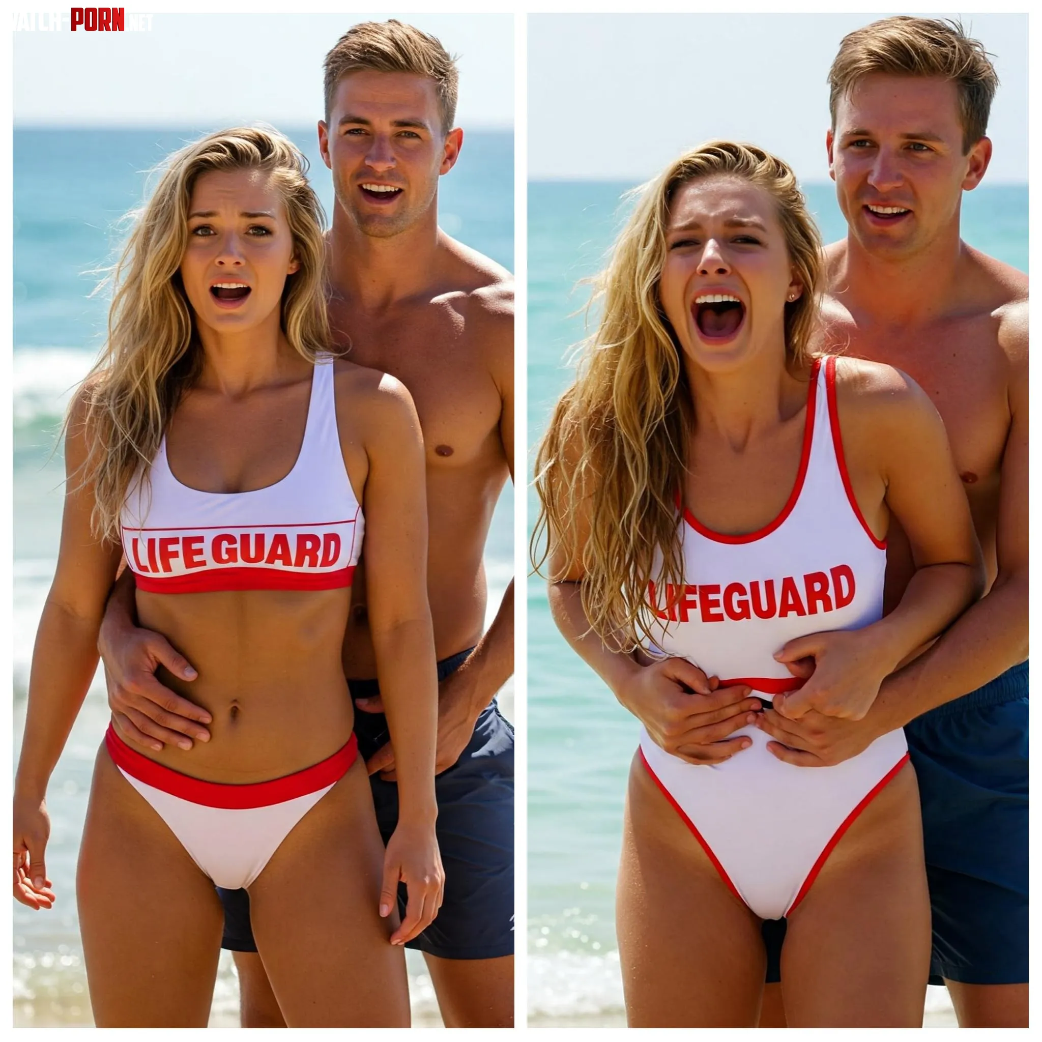 The moment she learned the beach was banning two pieces for lifeguards, and her first day in her new uniform... by kmb4327