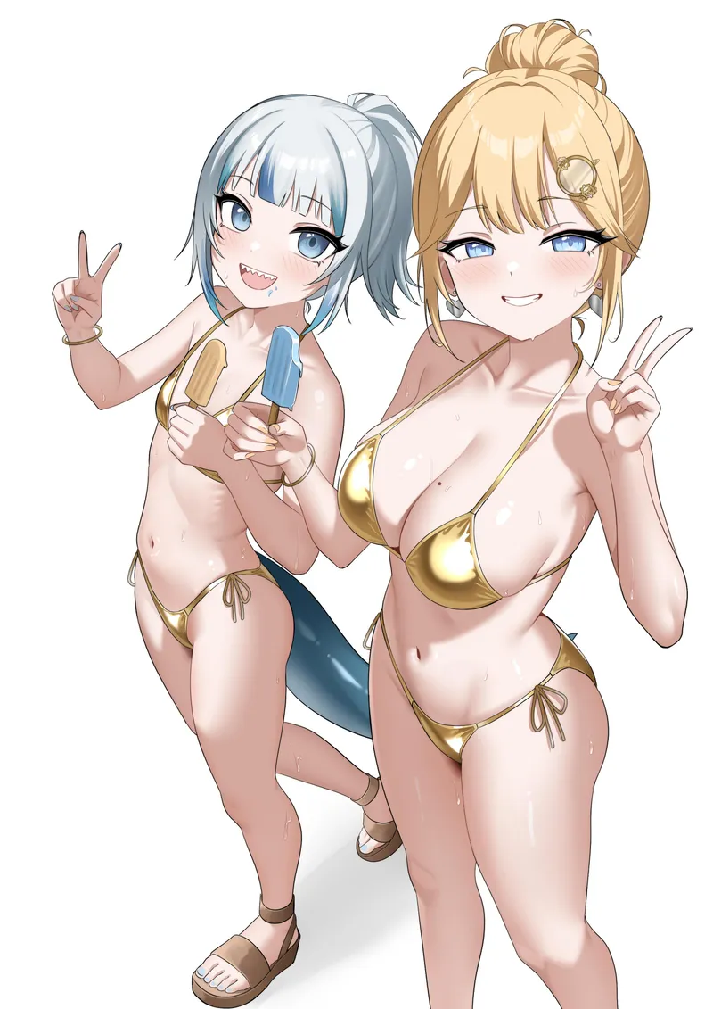 Thumbnail Gura & Ame in golden bikini ( Raikkonen) by Silent_Steak_9540