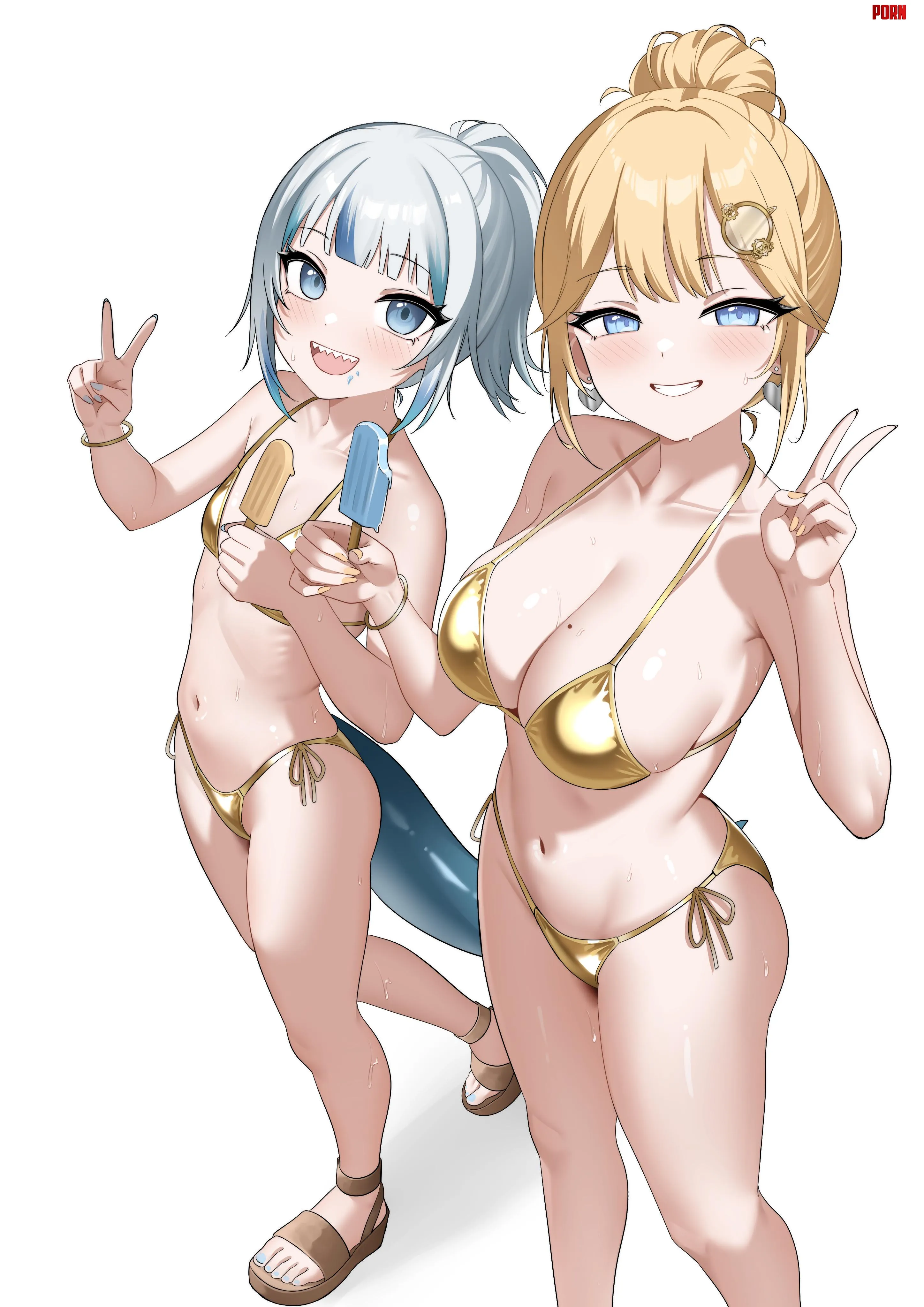 Gura & Ame in golden bikini ( Raikkonen) by Silent_Steak_9540