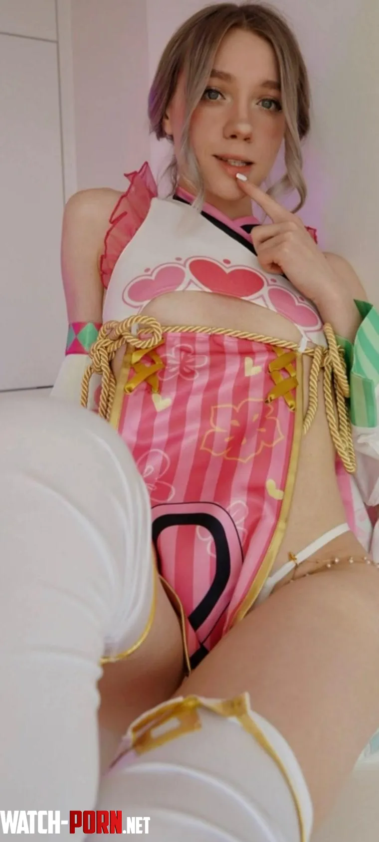 Naughty blonde in japanese outfit by ShyVelvetRose