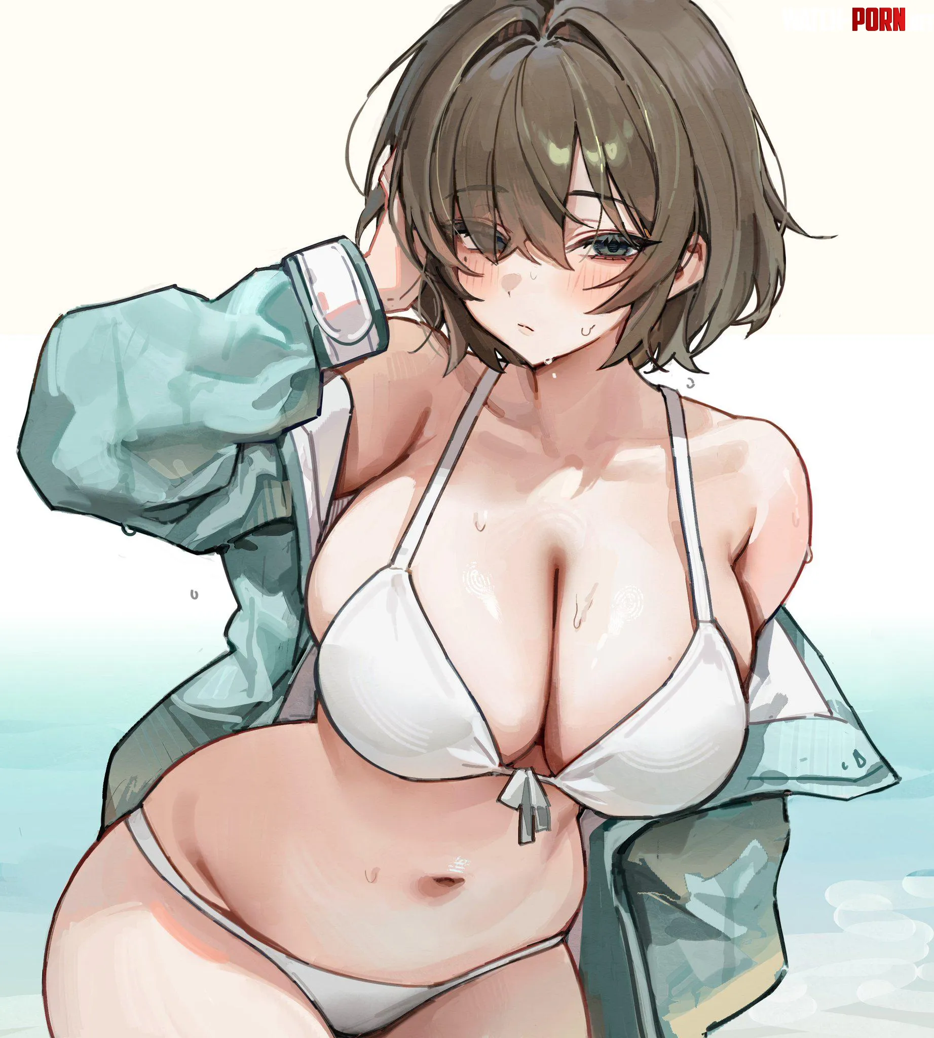 Short haired beauty wearing a white swimsuit by marxsander2016