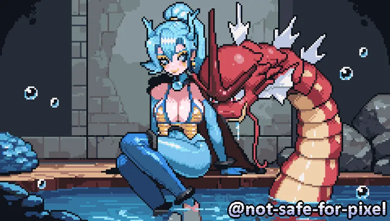 Thumbnail PixelArtNSFW Creation: Clair x Kingdra ft. Shiny Gyarados!