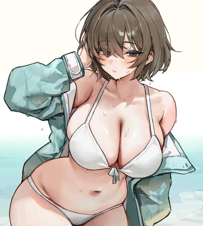 Thumbnail BigAnimeTiddies: Stunning Short-Haired Beauty in White Swimsuit