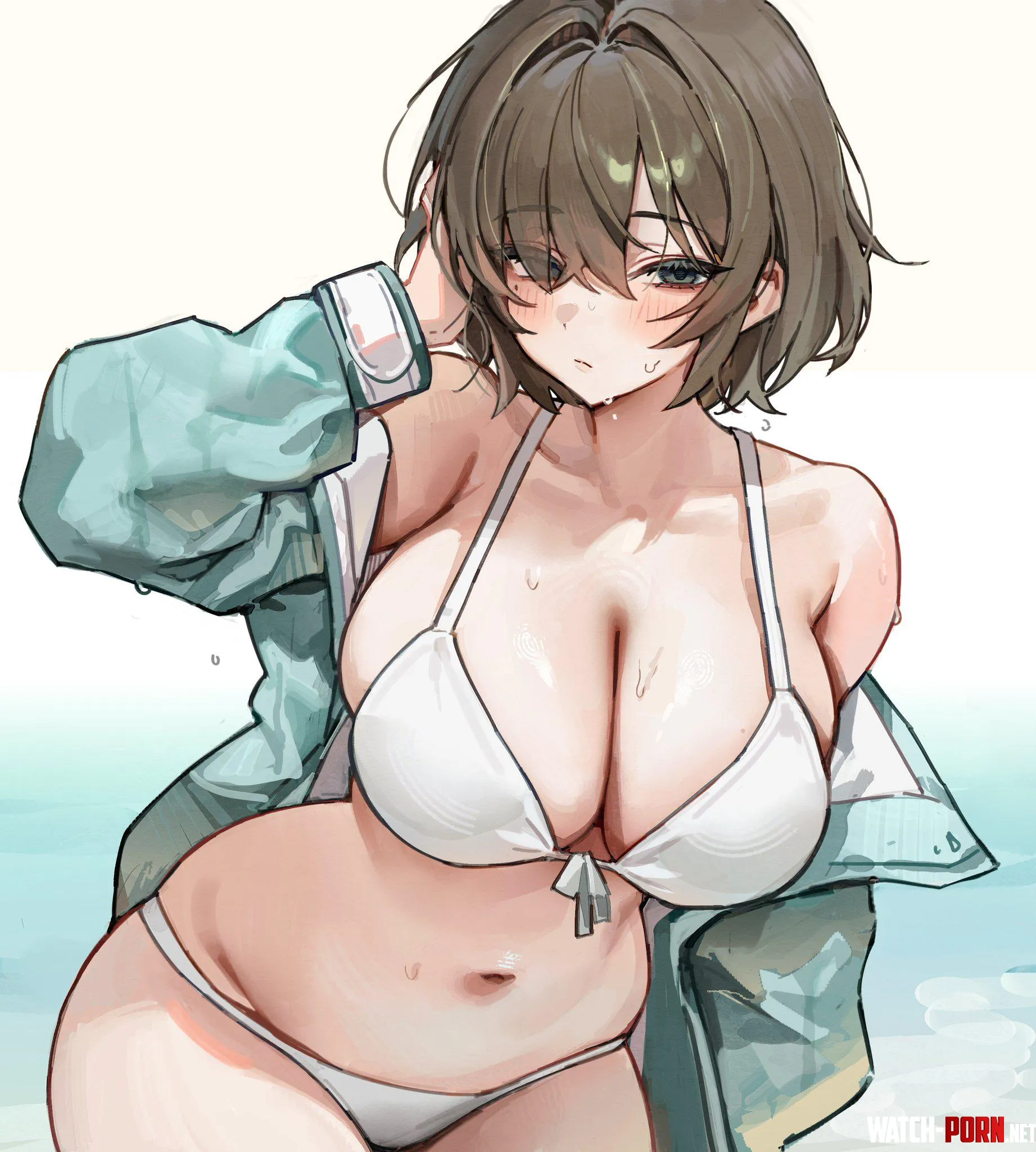 Short haired beauty wearing a white swimsuit by marxsander2016