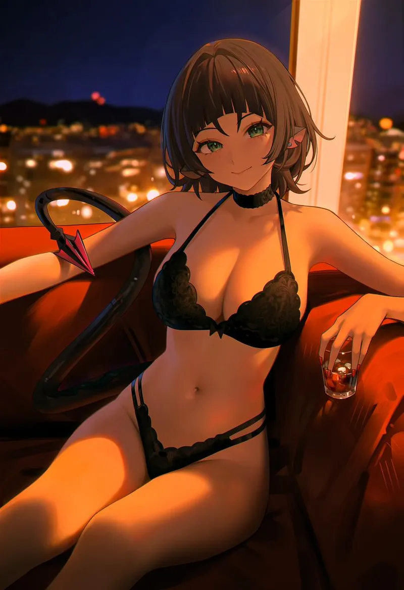 Thumbnail Ecchi Delight: Sip and Stare at Drinking in Her Lingerie by AnimeChan39