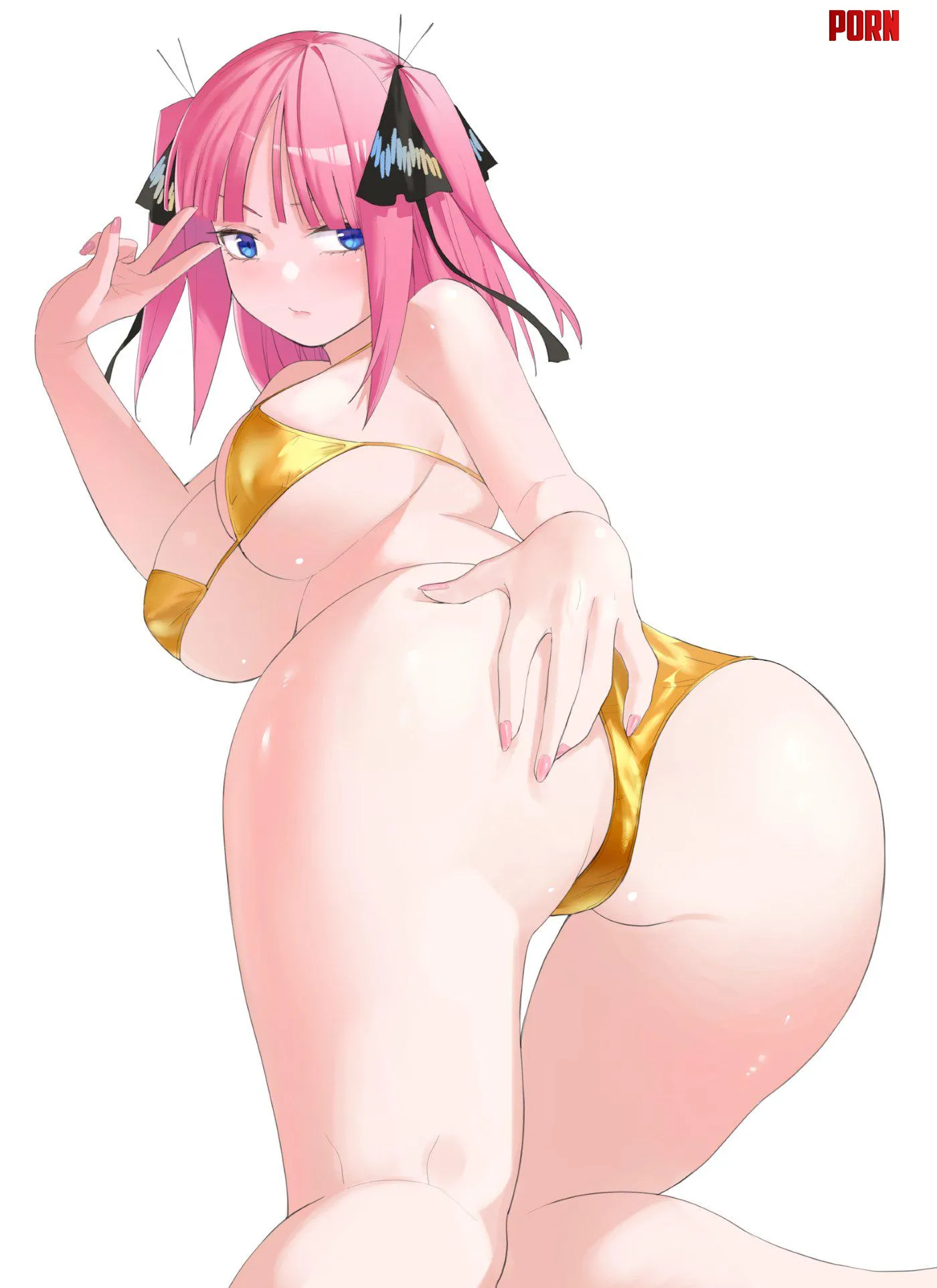 Peace From Nino Nakano In Her Golden Bikini (Quintessential Quintuplets) by Csxc