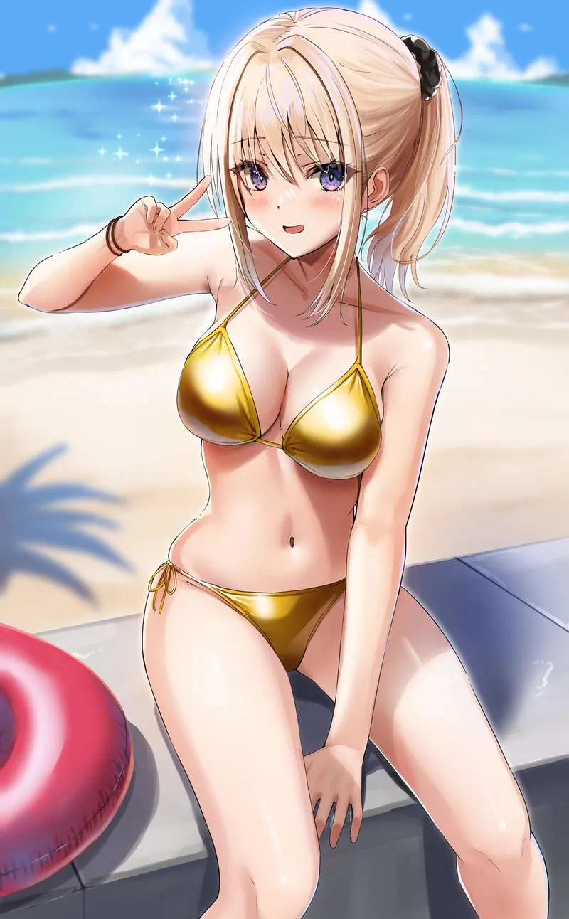 Thumbnail A_MASSIVE_PERVERT's Seductive Art: Gold Bikini Girl [Original] Captivation | pantsu