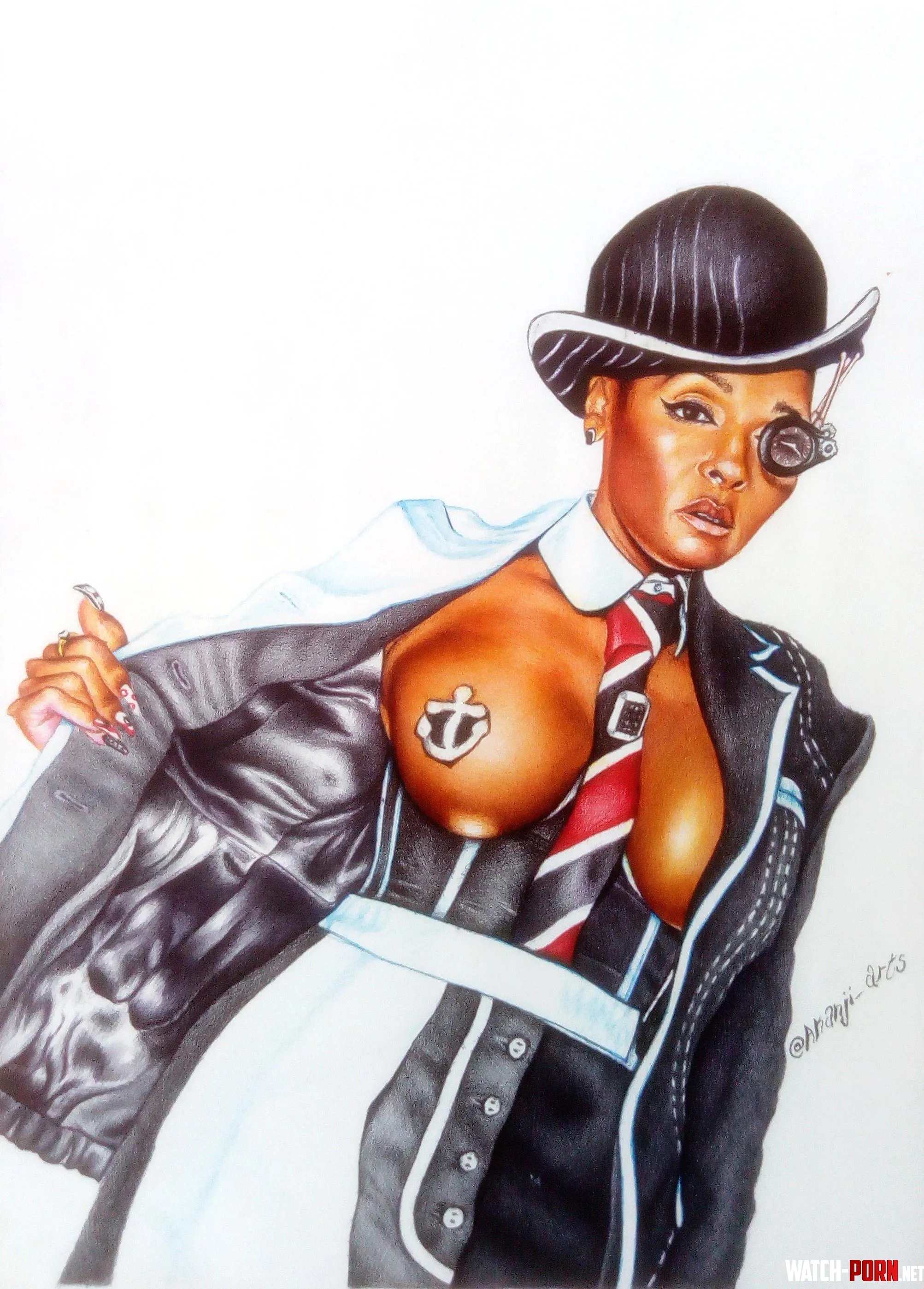 Janelle Monae ballpoint pen art by akanji_arts