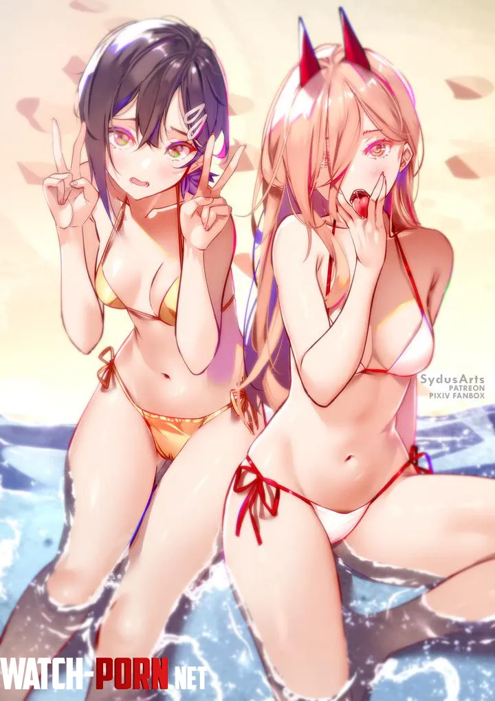 Kobeni and Power at the beach [Chainsaw Man] by Wattatopz
