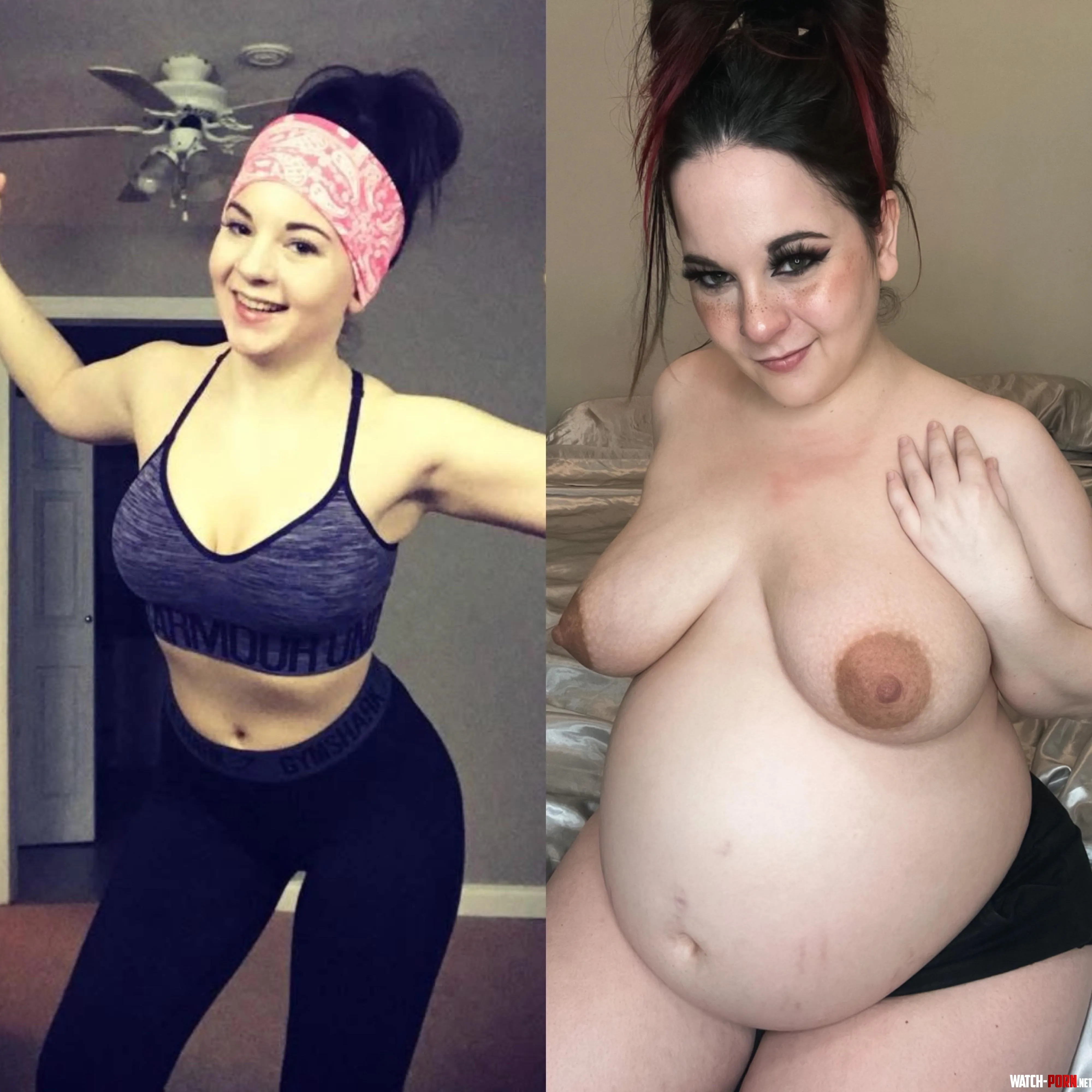 Before pregnancy vs 9 months preggo by SierraNyx