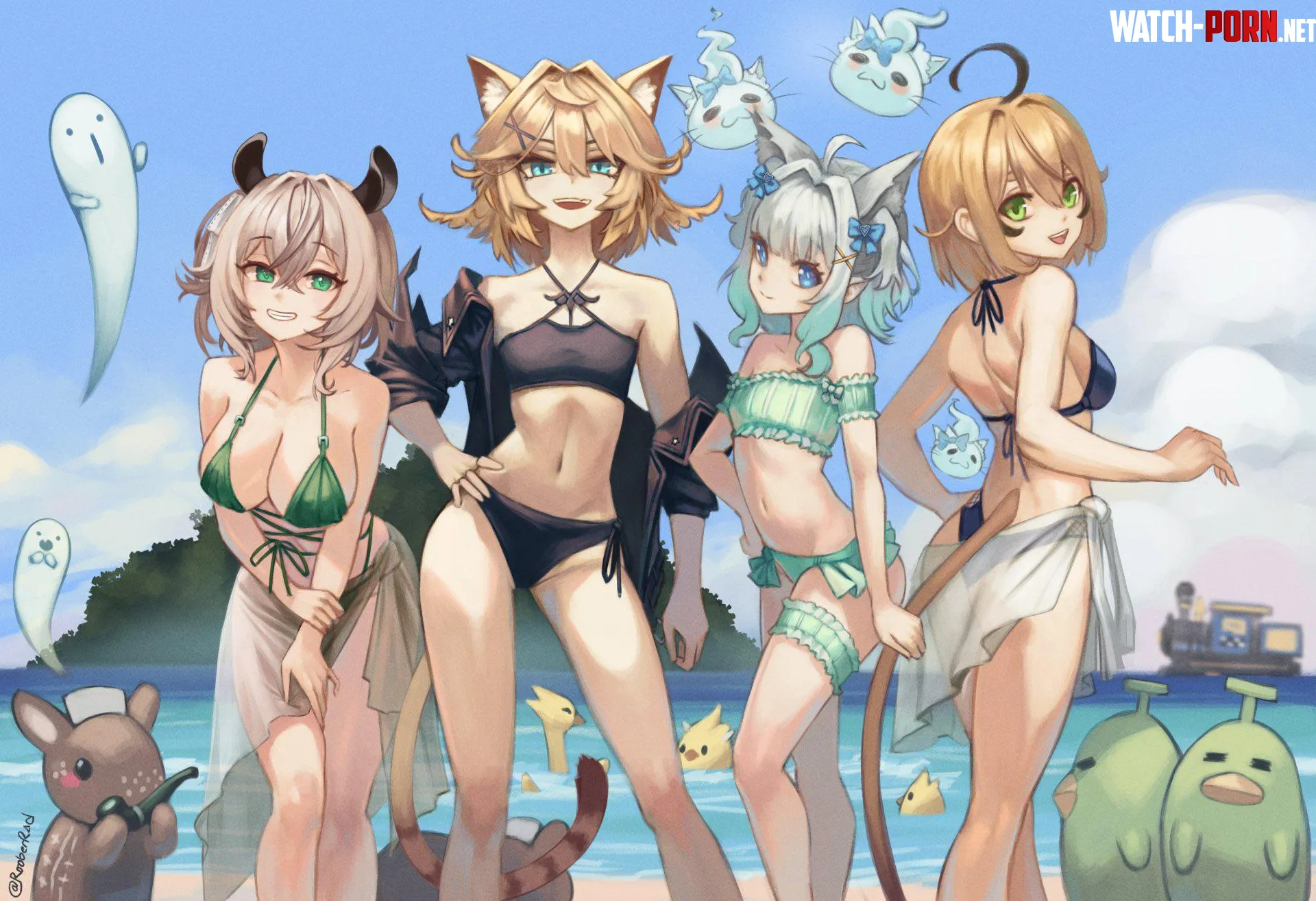 Summer Nimi, Dokibird, Mint, and Dooby [Indie VTubers] by A_MASSIVE_PERVERT