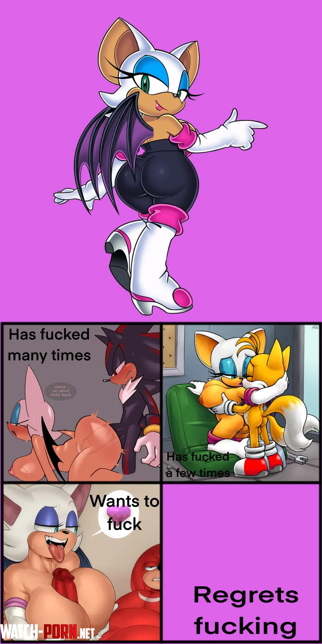 Rouge wants to fuck Knuckles. Who does she regret fucking? by Crumpetttttt