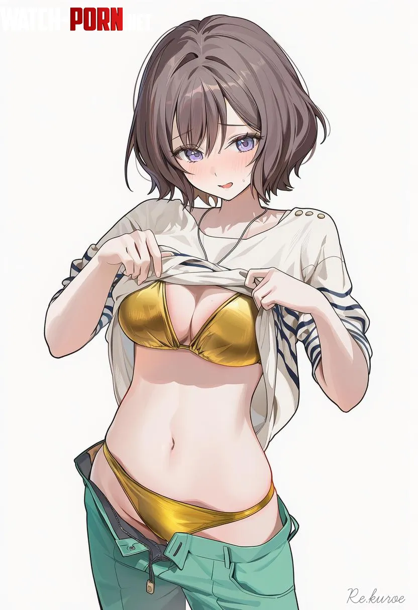 Showing off her golden bikini underneath by marxsander2016