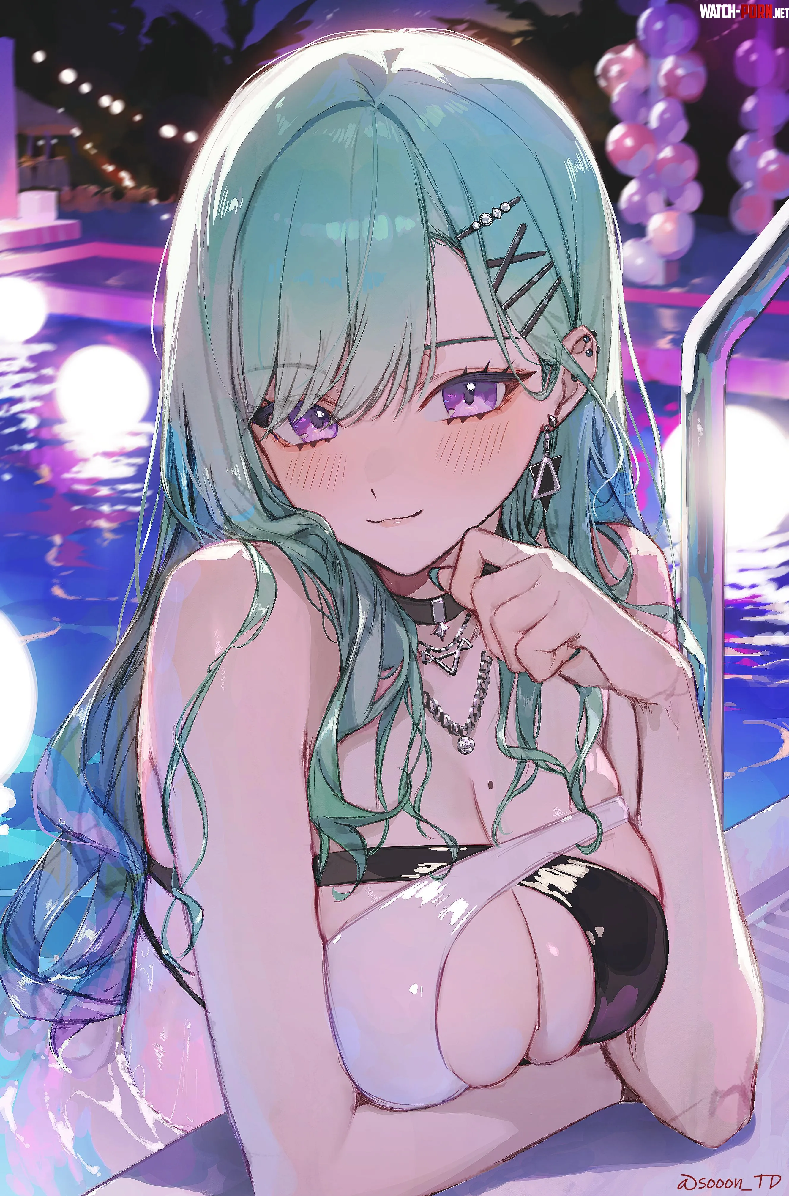 Yakumo Beni at a night pool [VSPO!] by marxsander2016