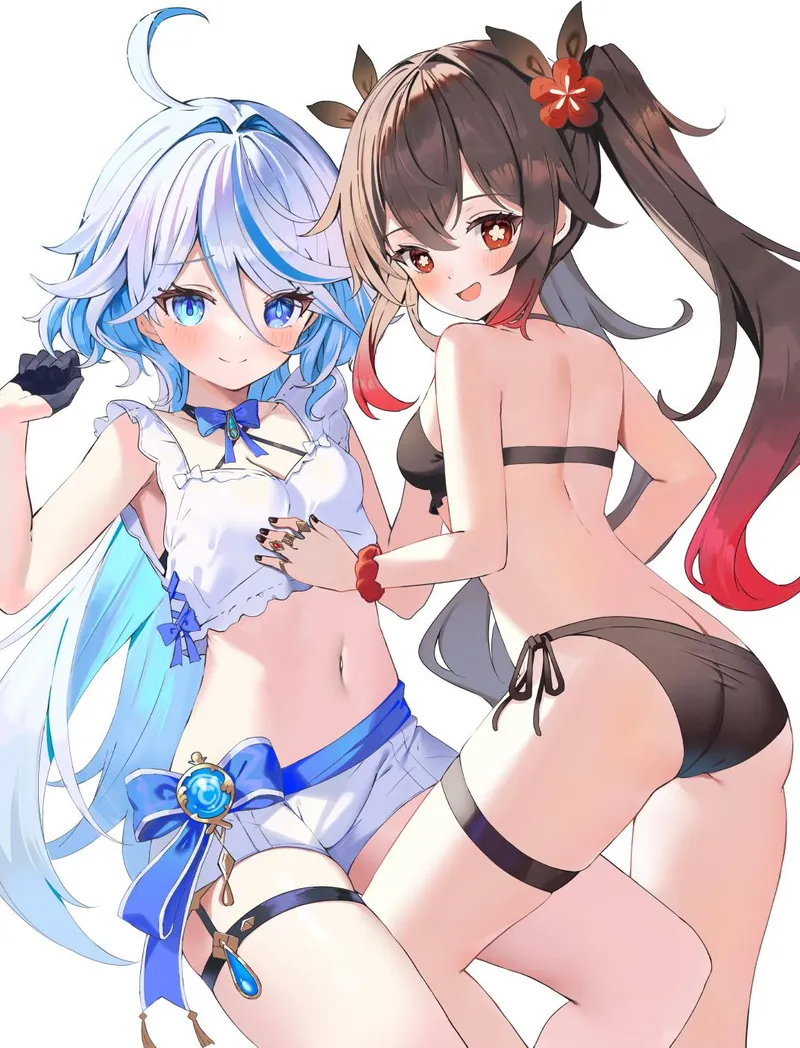 Thumbnail Thighs and Sensuality: A_MASSIVE_PERVERT's Art featuring Furina & Hu Tao | thighdeology