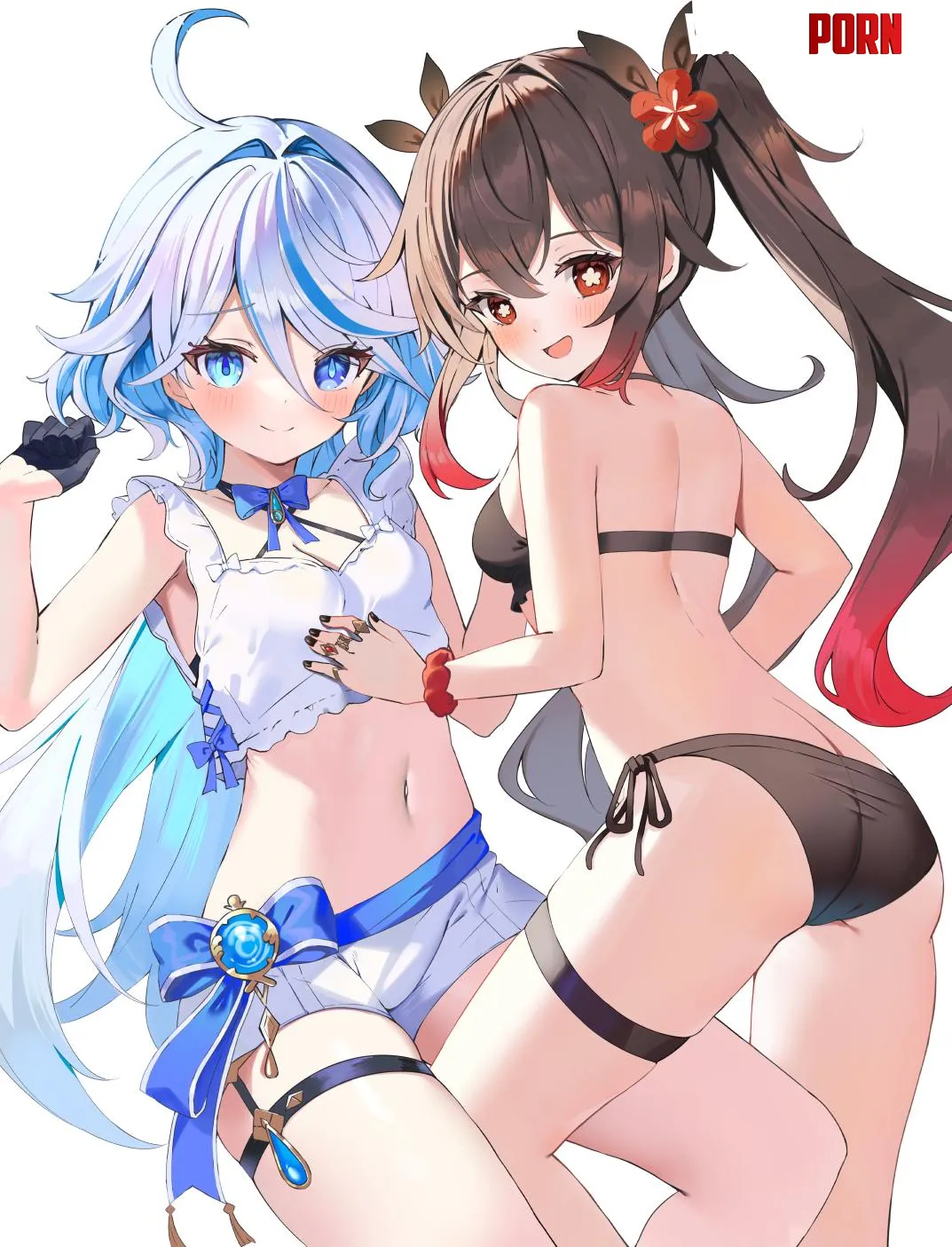 Swimsuit Furina & Hu Tao [Genshin Impact] by A_MASSIVE_PERVERT