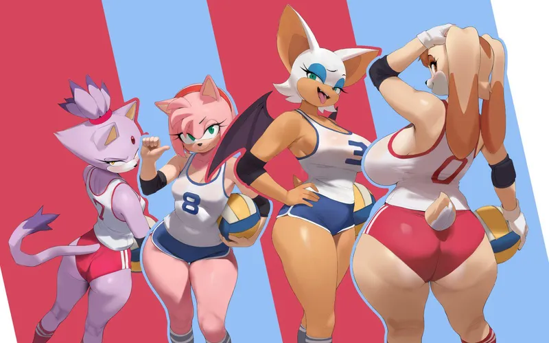 Thumbnail LafterMastr Introduces Vanilla, Rouge, Amy & Blaze for Volleyball Fun in Thighdeology